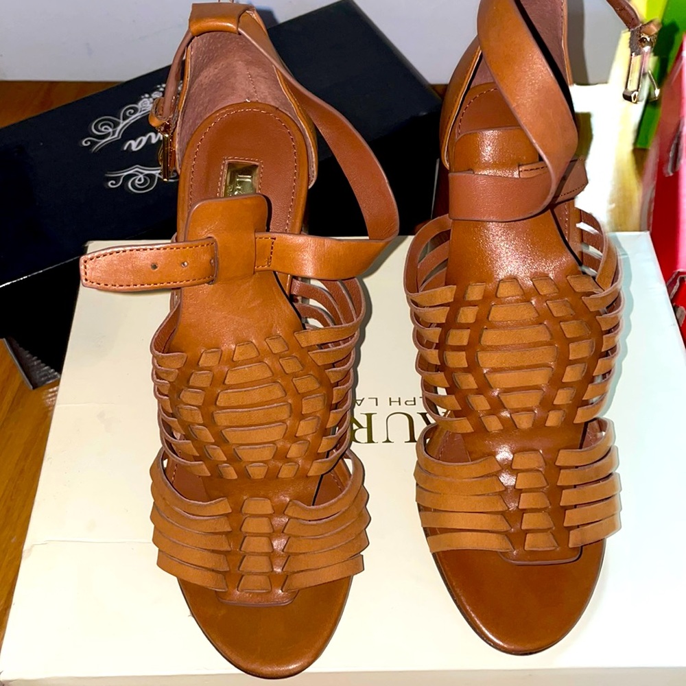 Tan high heel sandals